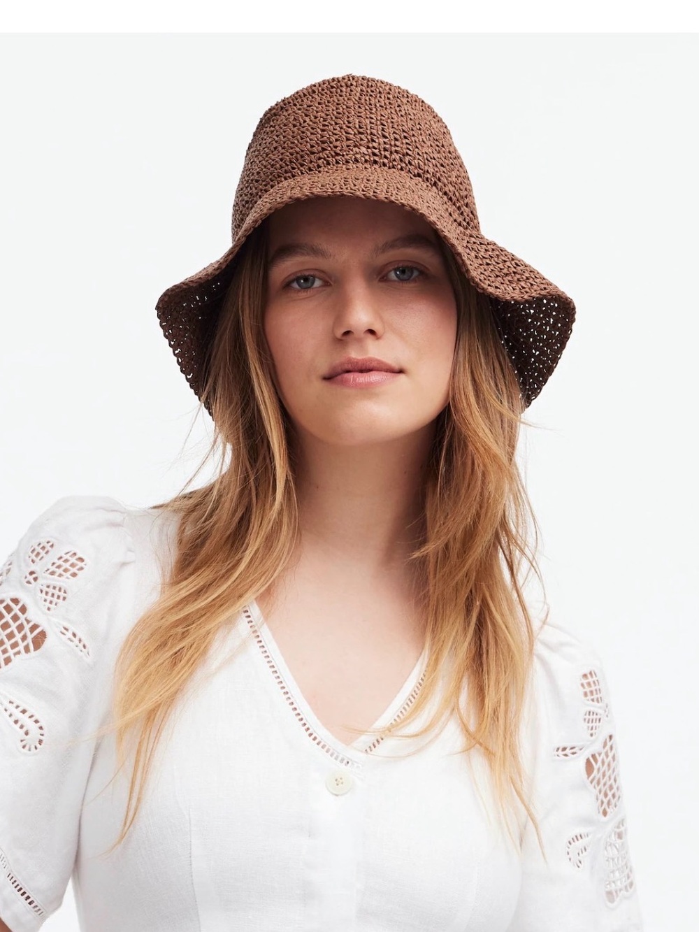 Madewell Brown Crochet Bucket Hat